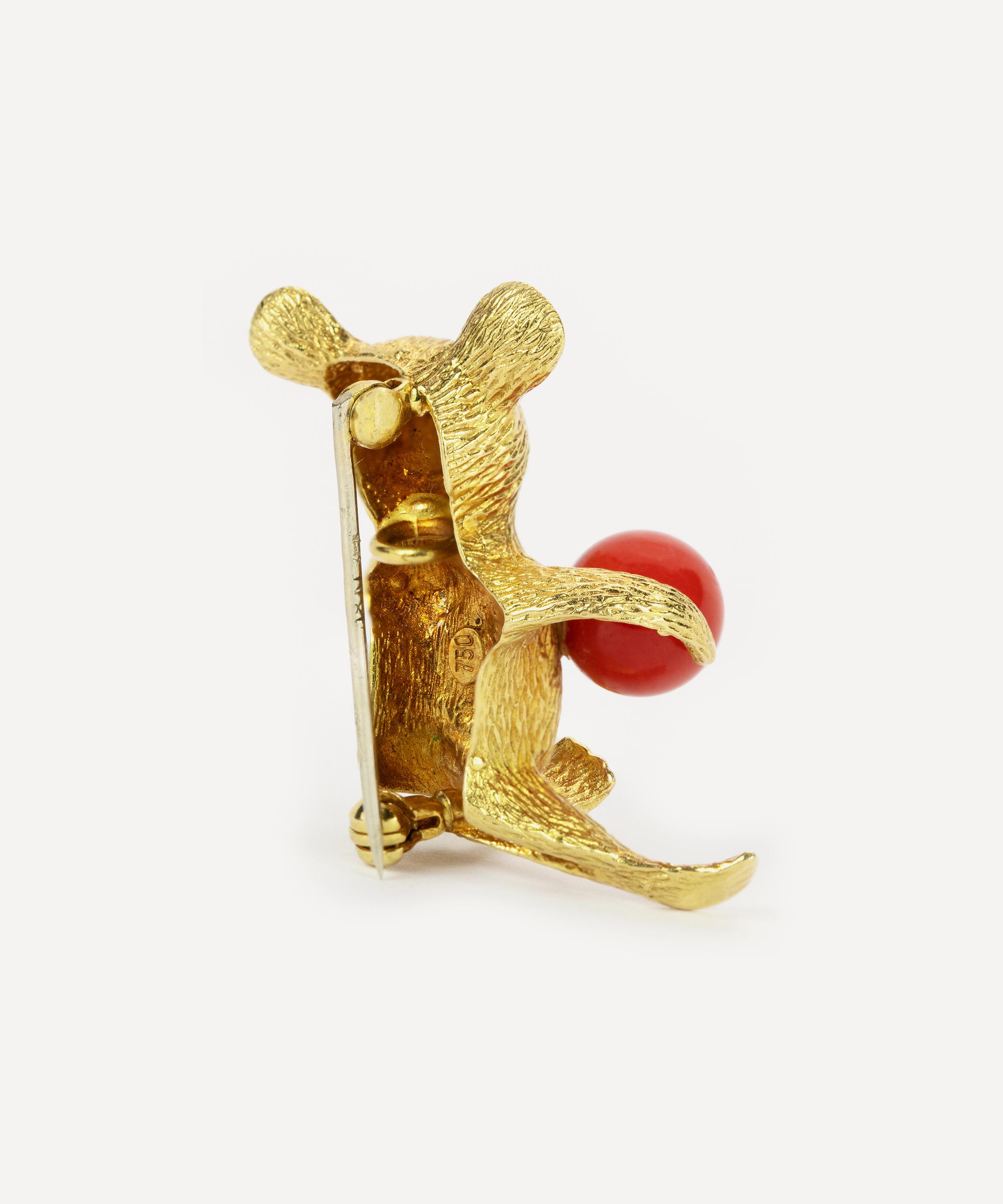 Kojis - 18ct Gold Coral Teddy Bear Brooch image number 2