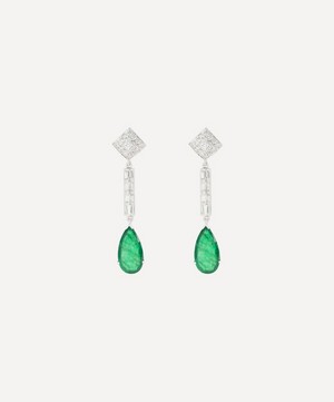 Kojis - 18ct White Gold Emerald and Diamond Drop Earrings image number 0