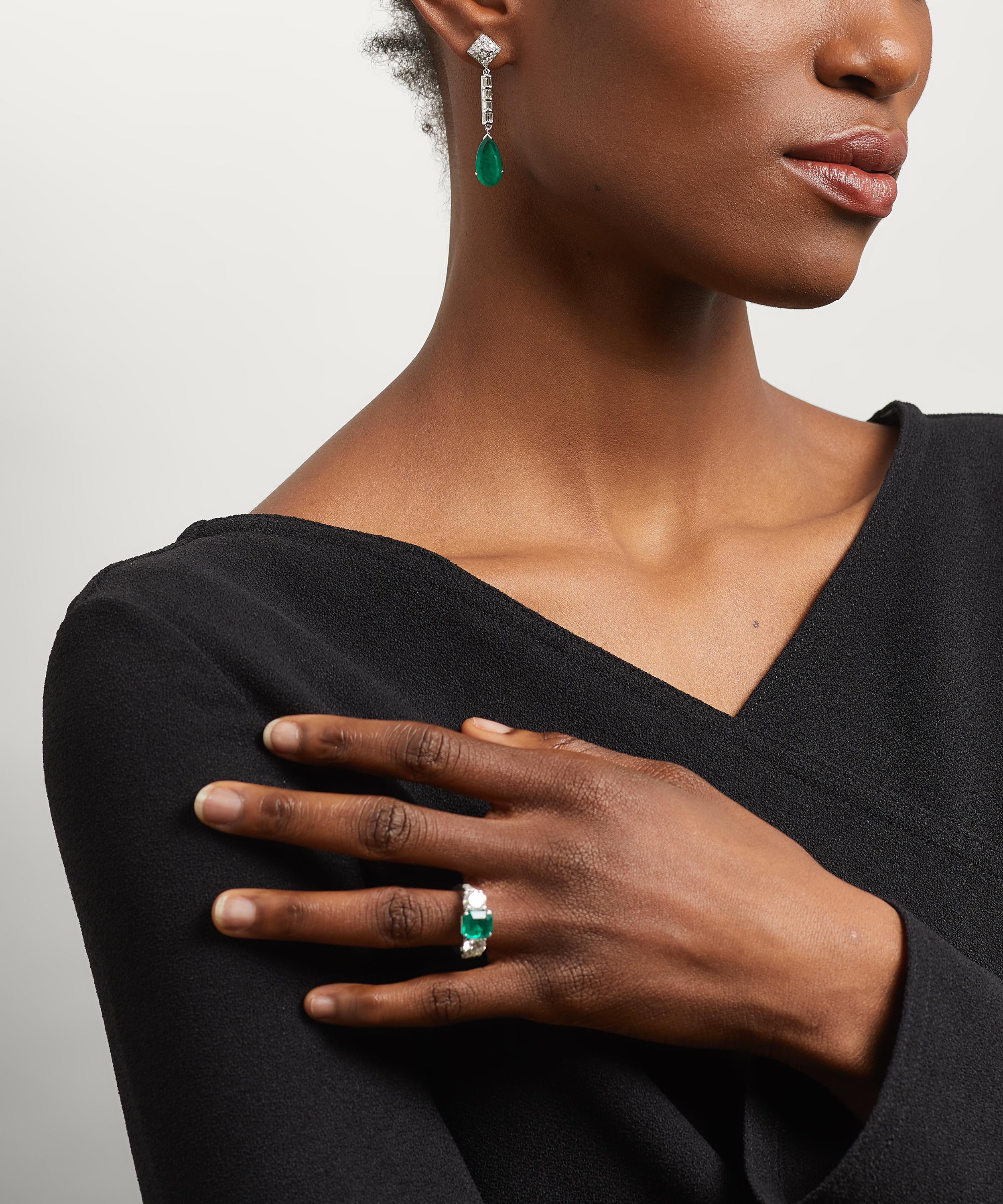 Kojis - 18ct White Gold Emerald and Diamond Drop Earrings image number 1