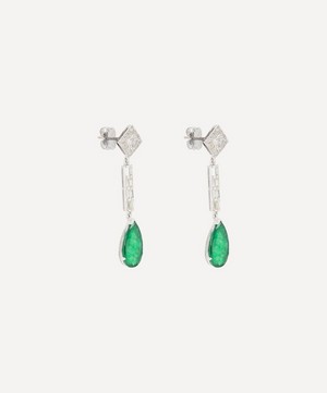 Kojis - 18ct White Gold Emerald and Diamond Drop Earrings image number 2