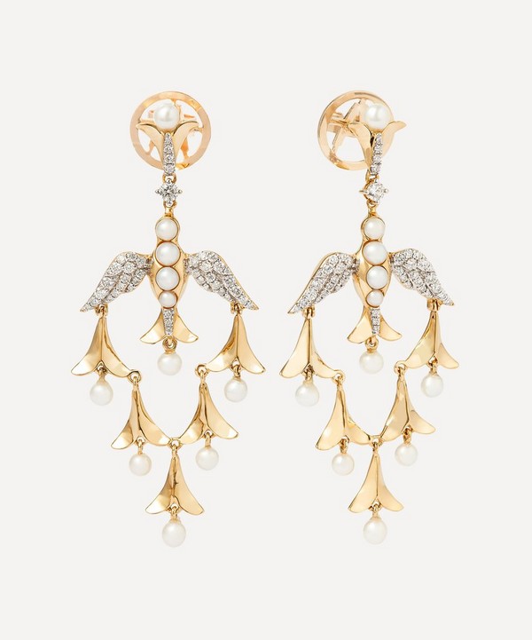 Annoushka - x Temperley 18ct Gold Pearl and Diamond Lovebirds Chandelier Earrings image number null