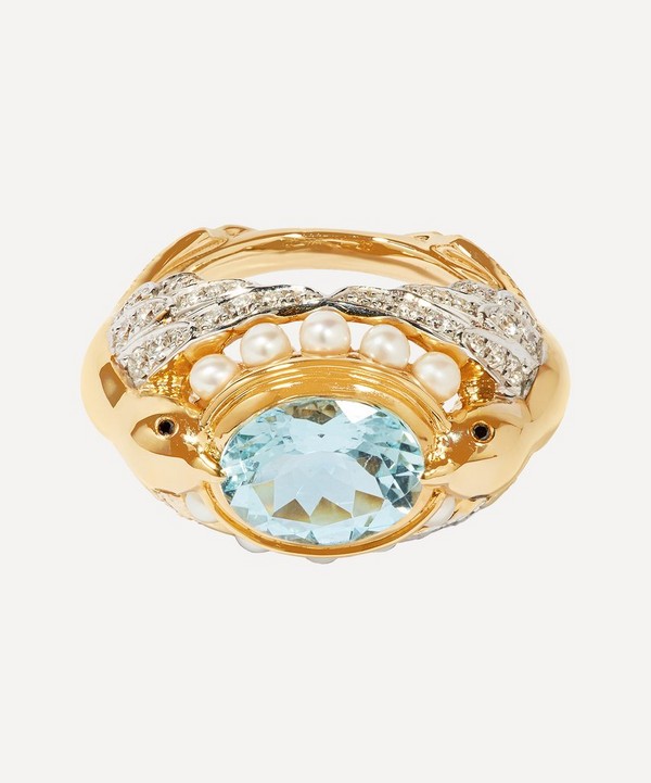Annoushka - x Temperley 18ct Gold Aquamarine and Diamond Lovebirds Ring image number null