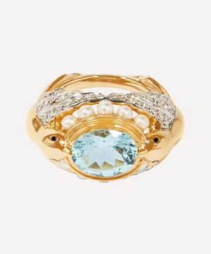 Annoushka - x Temperley 18ct Gold Aquamarine and Diamond Lovebirds Ring image number 0