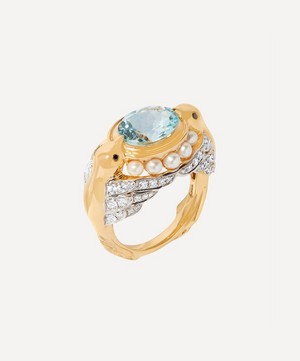 Annoushka - x Temperley 18ct Gold Aquamarine and Diamond Lovebirds Ring image number 2