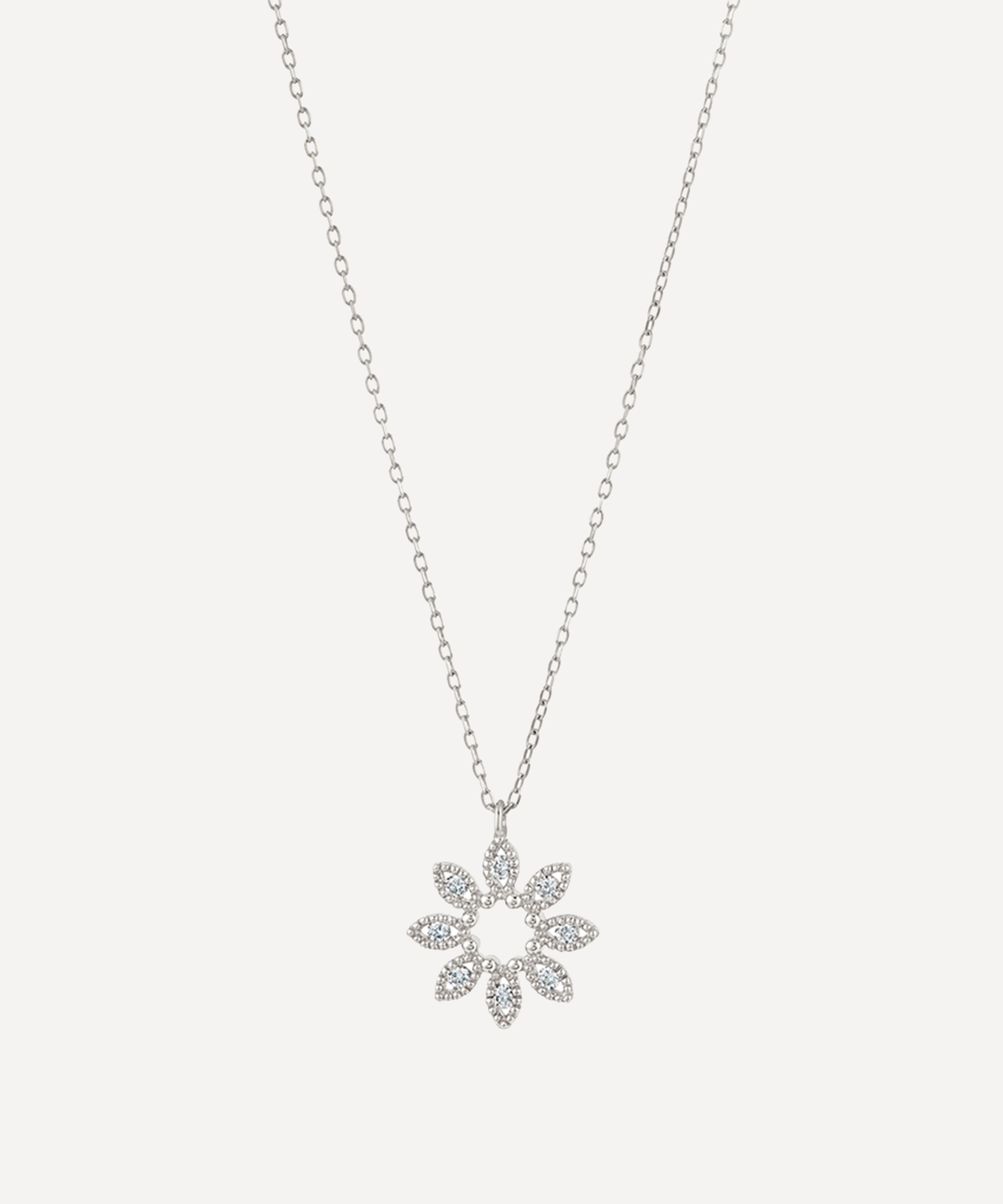 Dinny Hall - 14ct White Gold Diamond Jasmine Flower Pendant Necklace image number 0