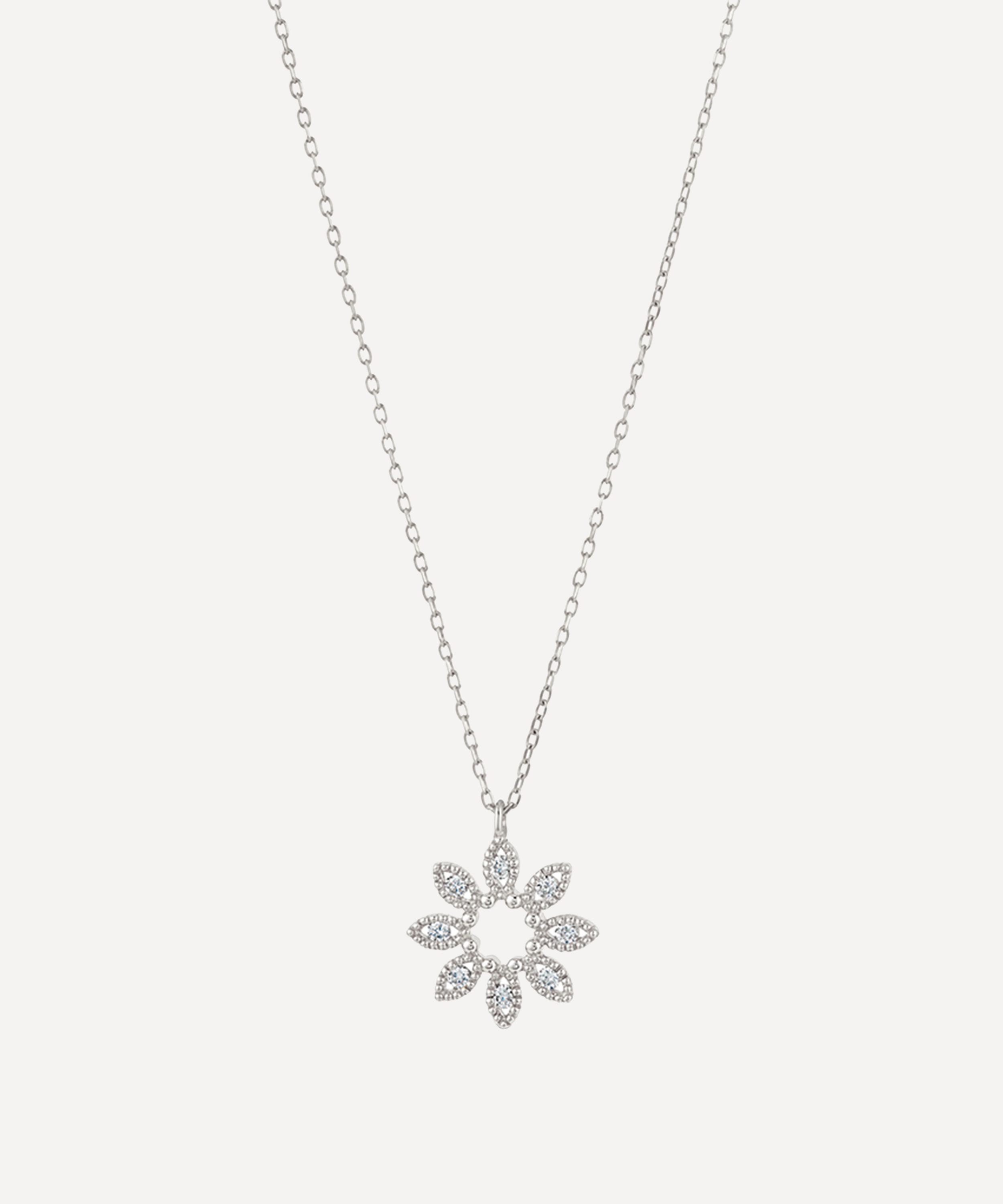 Dinny Hall - 14ct White Gold Diamond Jasmine Flower Pendant Necklace