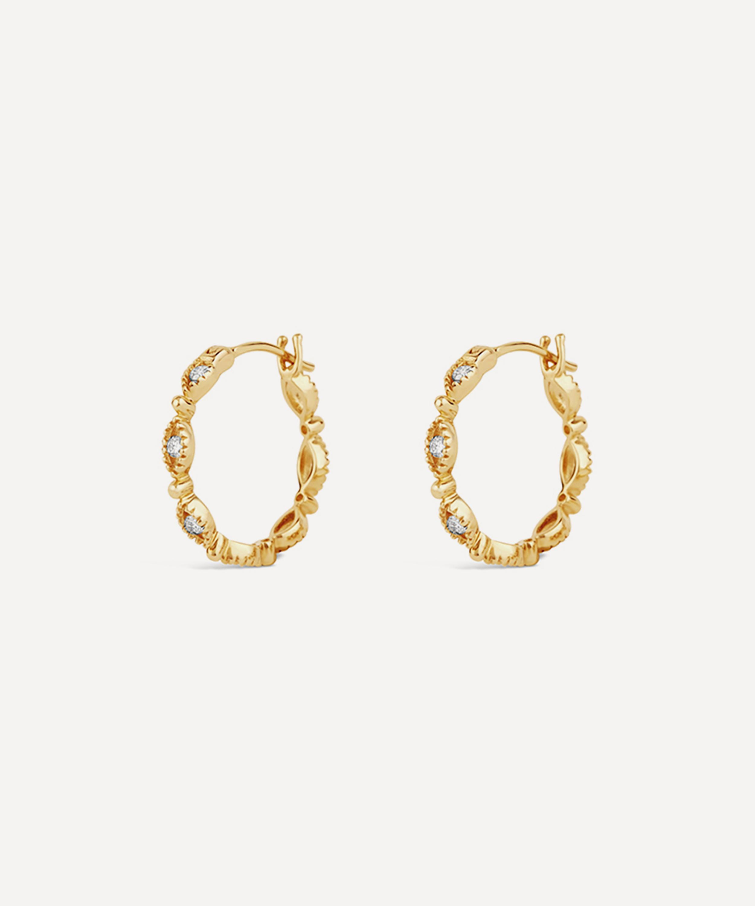 Dinny Hall - 14ct Gold Diamond Jasmine Hoop Earrings image number 