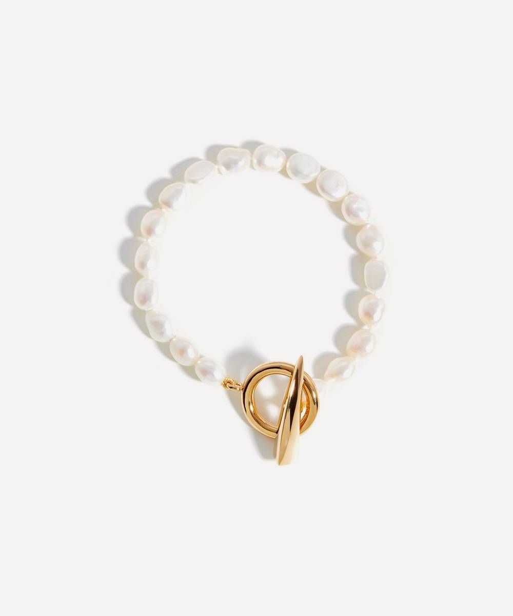 Missoma - 18ct Gold Plated Vermeil Silver Baroque Pearl Claw T-Bar Bracelet