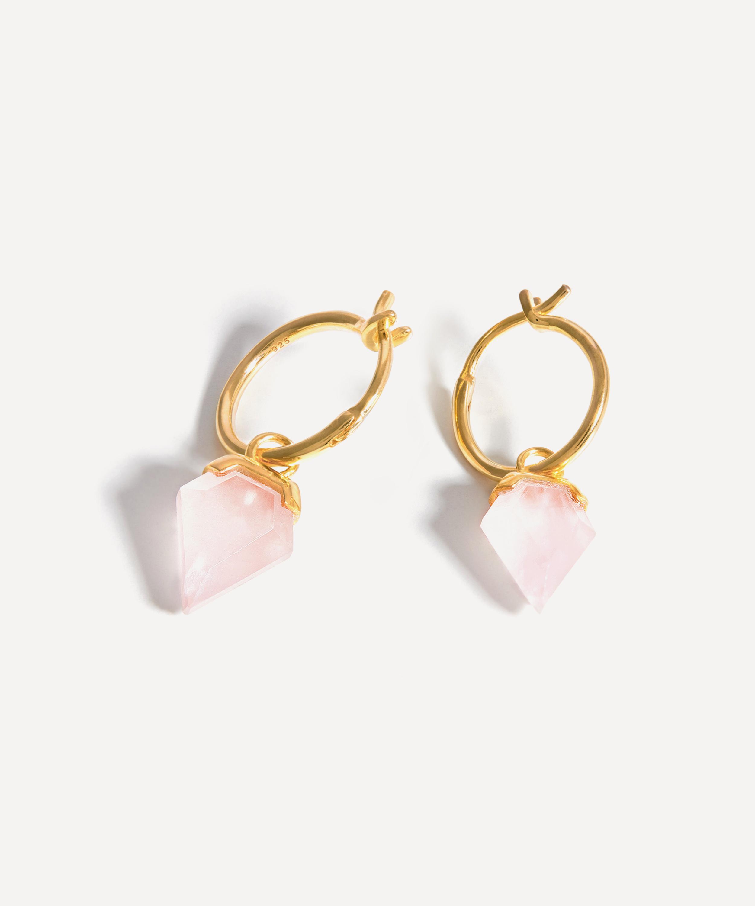Missoma - 18ct Gold Plated Vermeil Silver Mini Rose Quartz Shield Hoop Earrings image number null