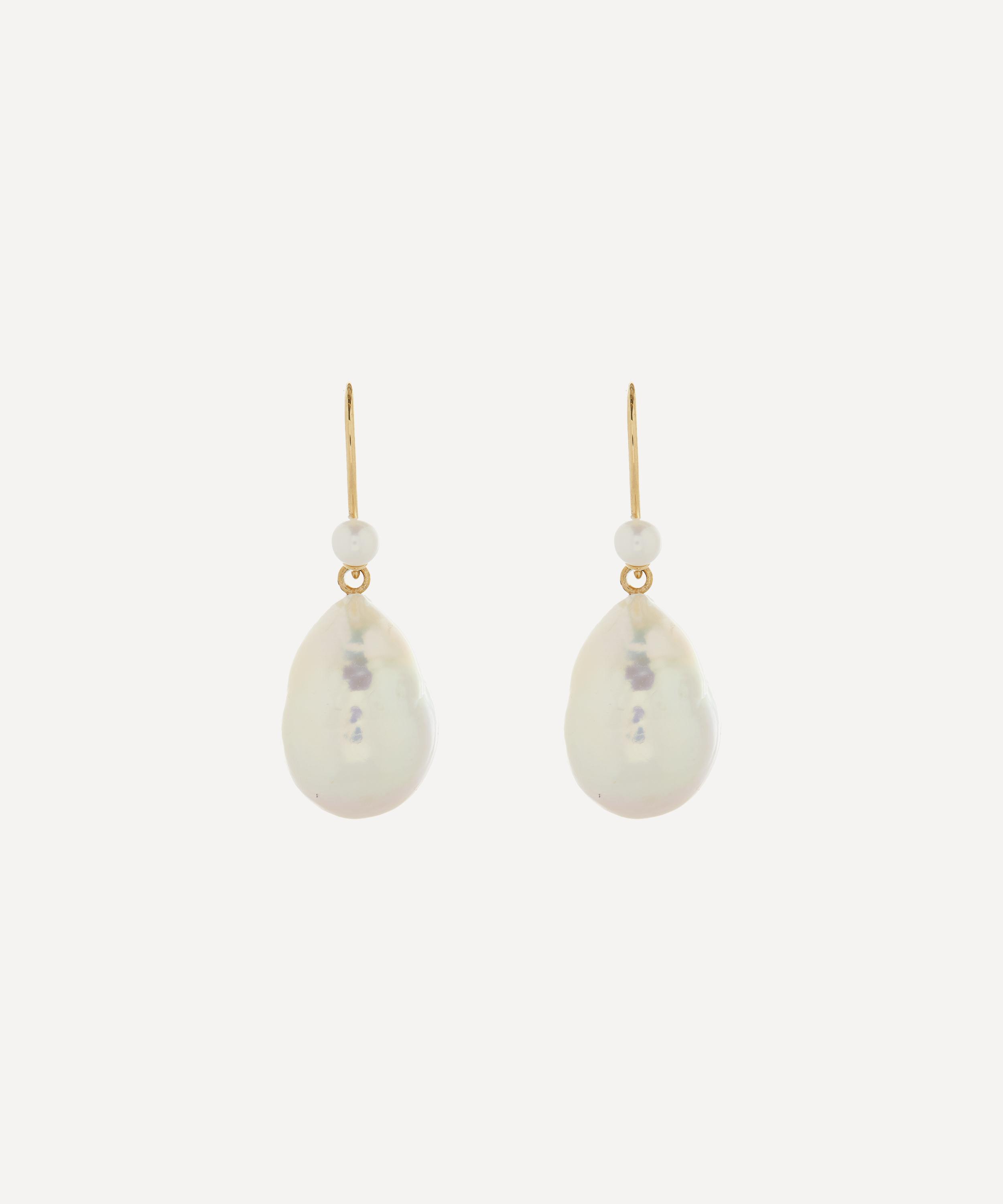 Mizuki - 14ct Gold Teardrop Pearl Drop Earrings image number 0