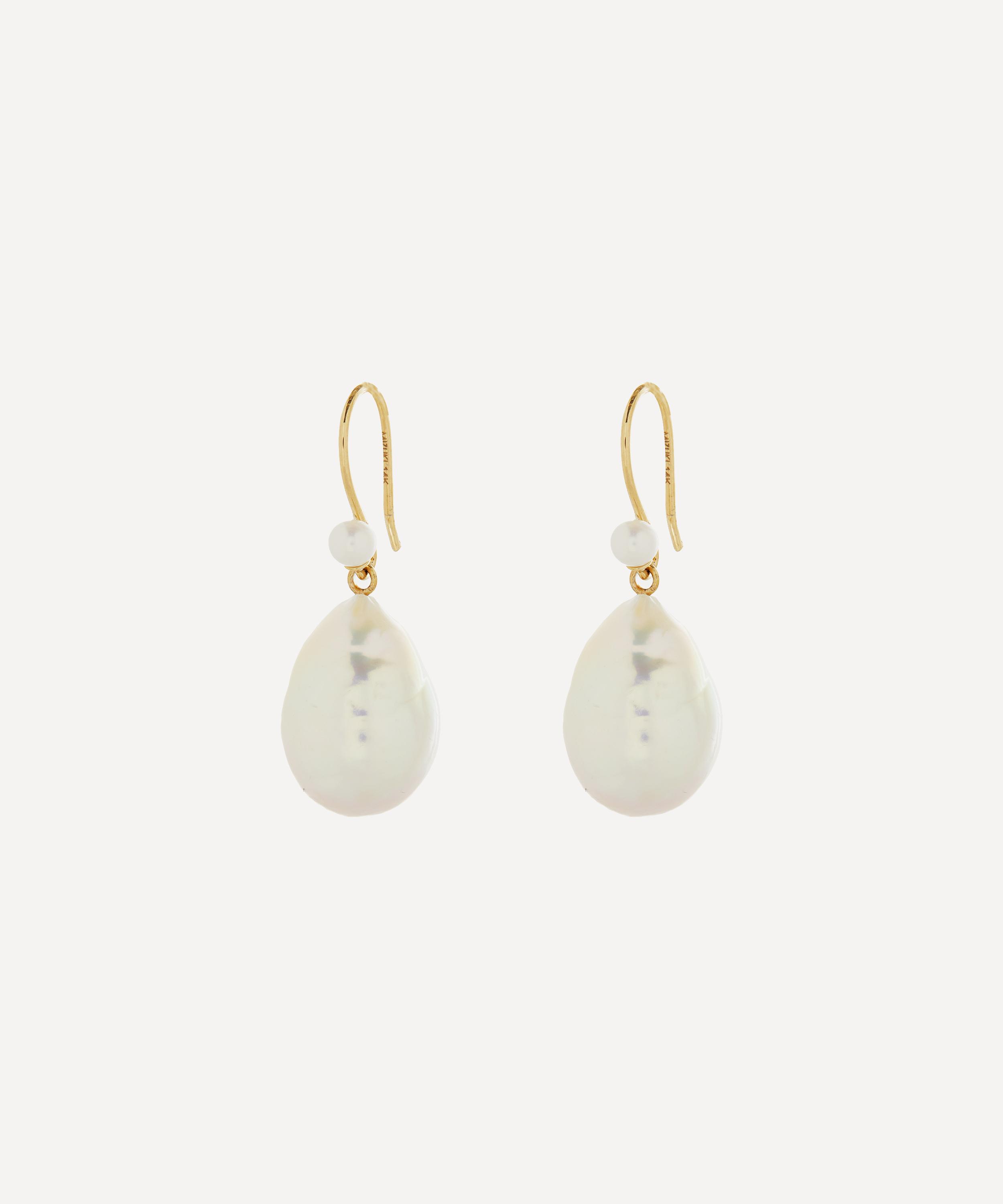 Mizuki - 14ct Gold Teardrop Pearl Drop Earrings image number 2