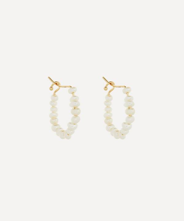 Mizuki - 14ct Gold Small Pearl Hoop Earrings