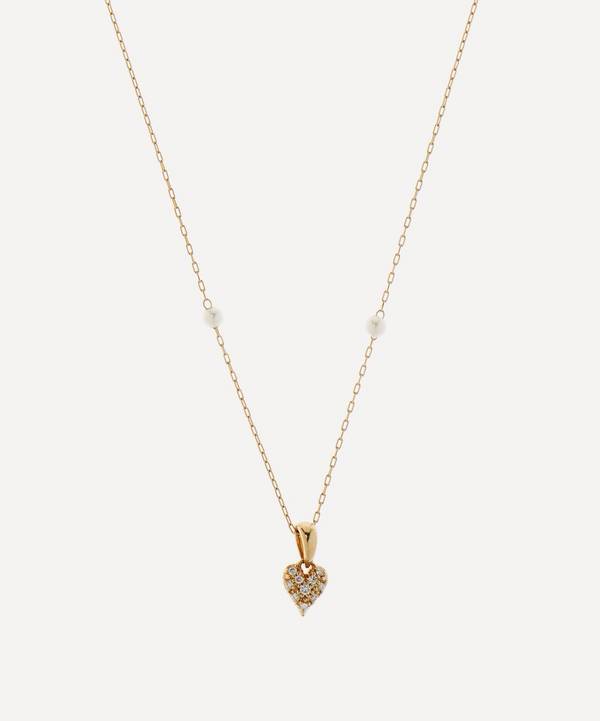 Mizuki - 14ct Gold Small Diamond Heart and Floating Baby Pearl Chain Necklace