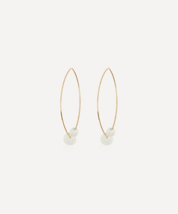 Mizuki - 14ct Gold Medium Double Pearl Open Marquise Drop Earrings