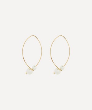 Mizuki - 14ct Gold Medium Double Pearl Open Marquise Drop Earrings image number 2