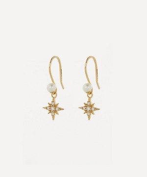 Mizuki - 14ct Gold Small Diamond Star and Pearl Drop Earrings image number 2