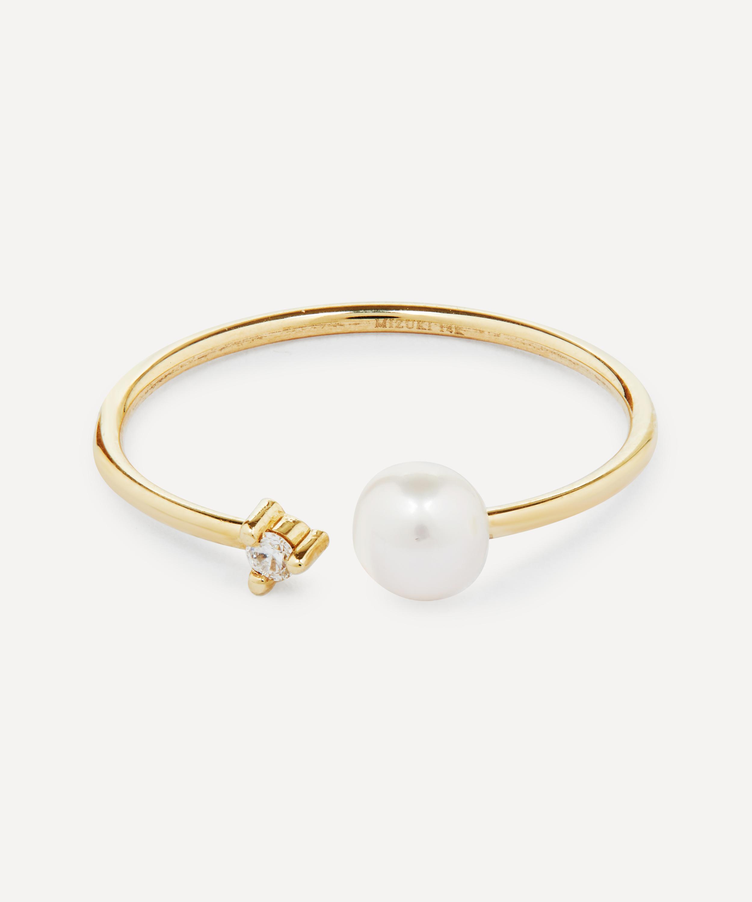 Mizuki - 14ct Gold Diamond and Pearl Open Ring image number 0