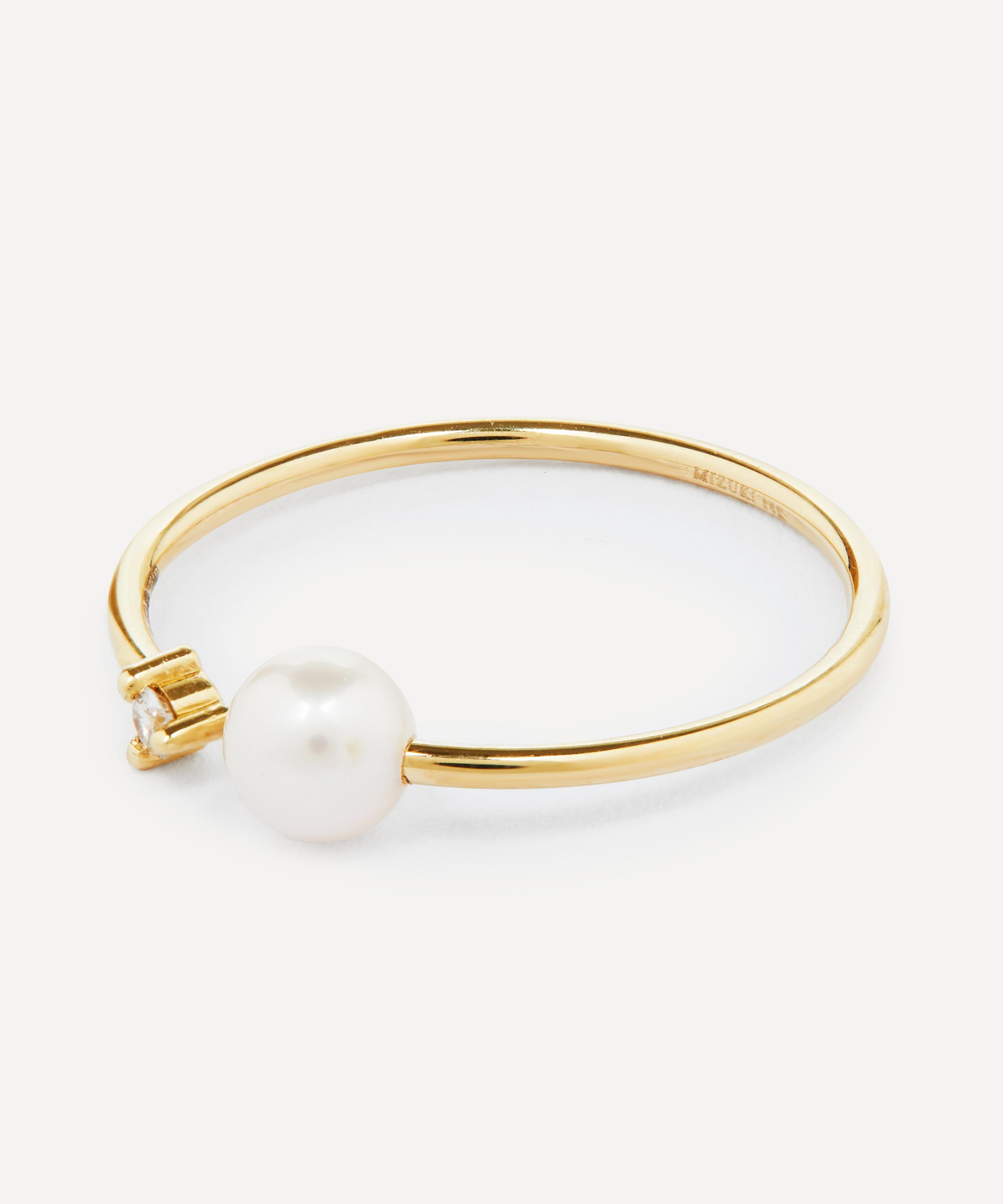 Mizuki - 14ct Gold Diamond and Pearl Open Ring image number 2