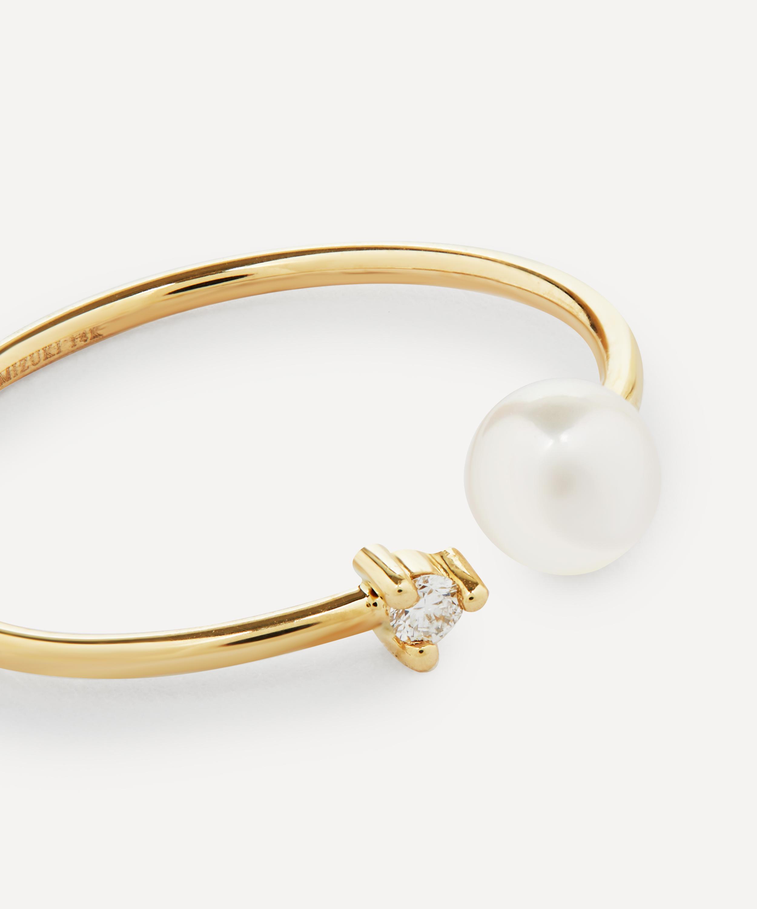 Mizuki - 14ct Gold Diamond and Pearl Open Ring image number 3