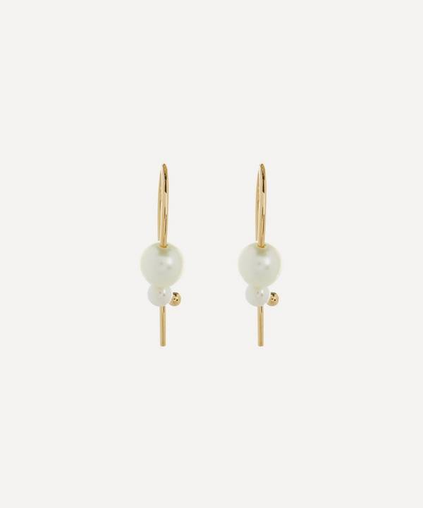 Mizuki - 14ct Gold Double Pearl Safety Pin Earrings