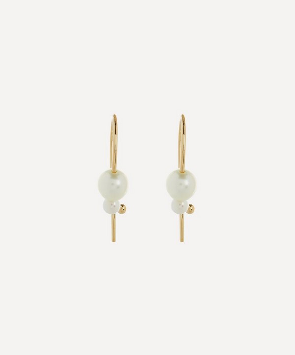 Mizuki - 14ct Gold Double Pearl Safety Pin Earrings image number null