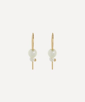 Mizuki - 14ct Gold Double Pearl Safety Pin Earrings image number 0