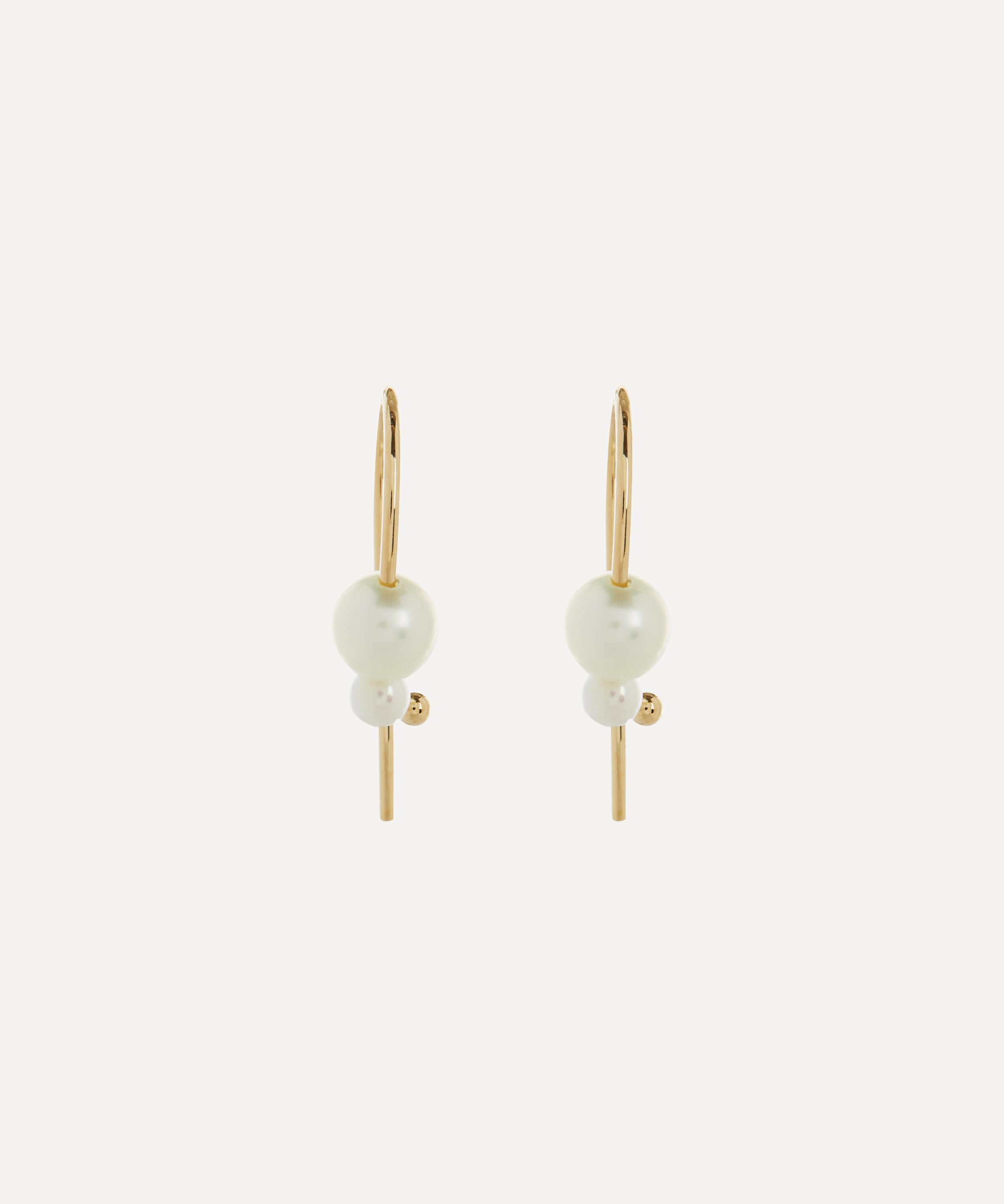 Mizuki 14ct Gold Double Pearl Safety Pin Earrings | Liberty