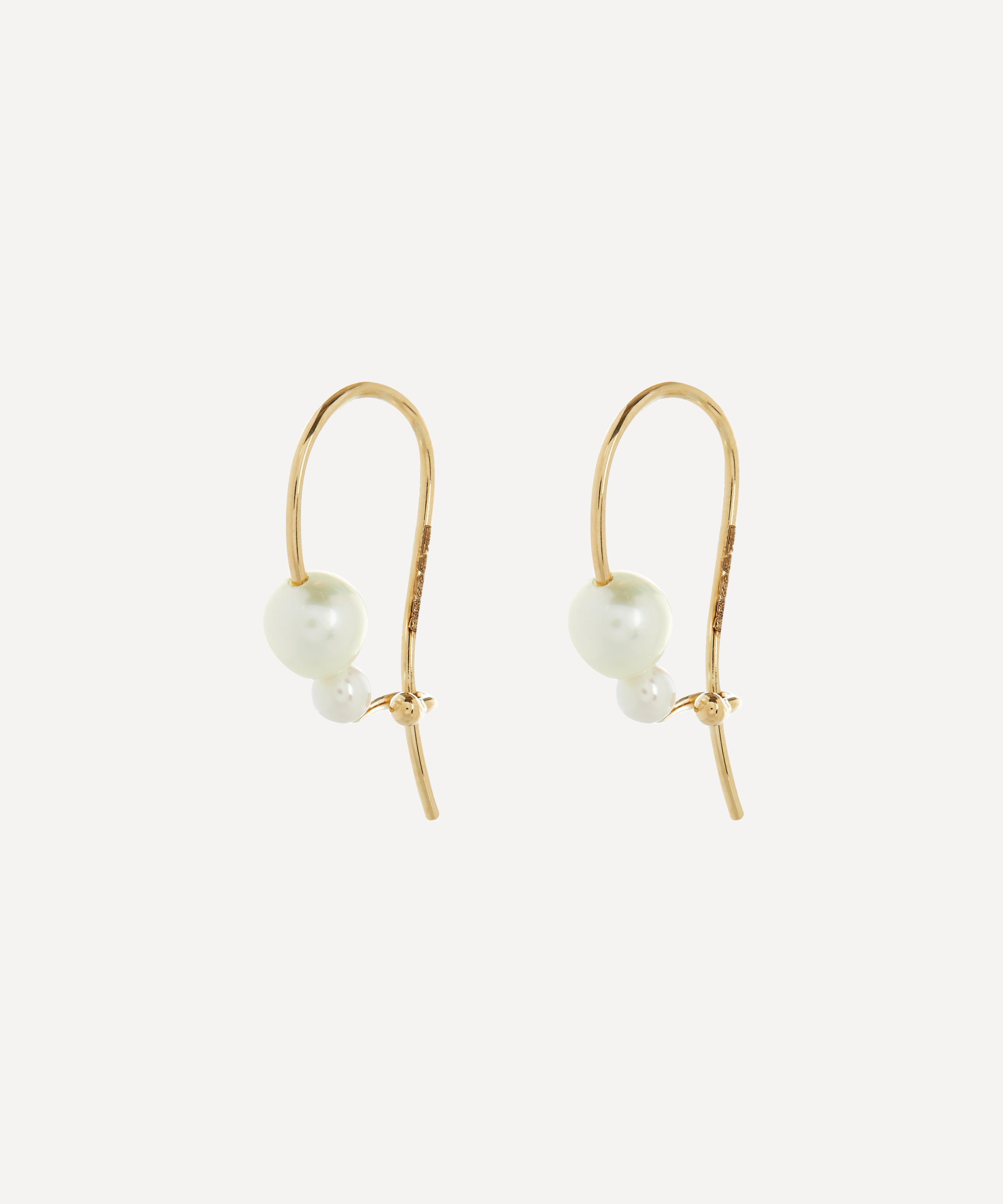 Mizuki 14ct Gold Double Pearl Safety Pin Earrings | Liberty