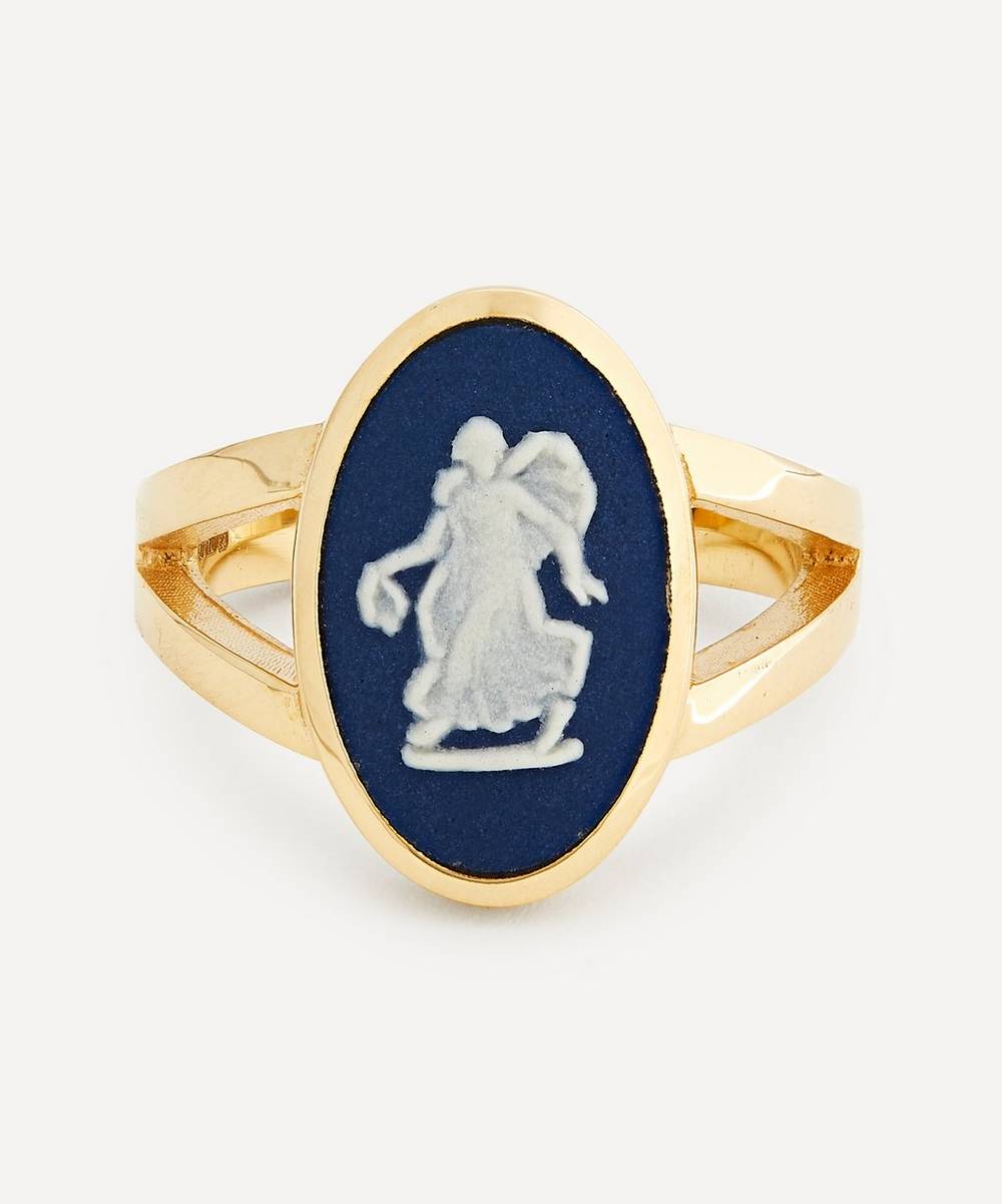 Ferian - 9ct Gold Wedgwood Flower Girl Oval Split Signet Ring