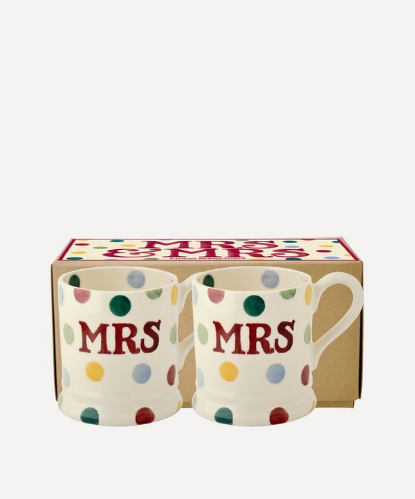 Emma Bridgewater - Polka Dot Mrs and Mrs Boxed Half-Pint Mugs Set of Two
