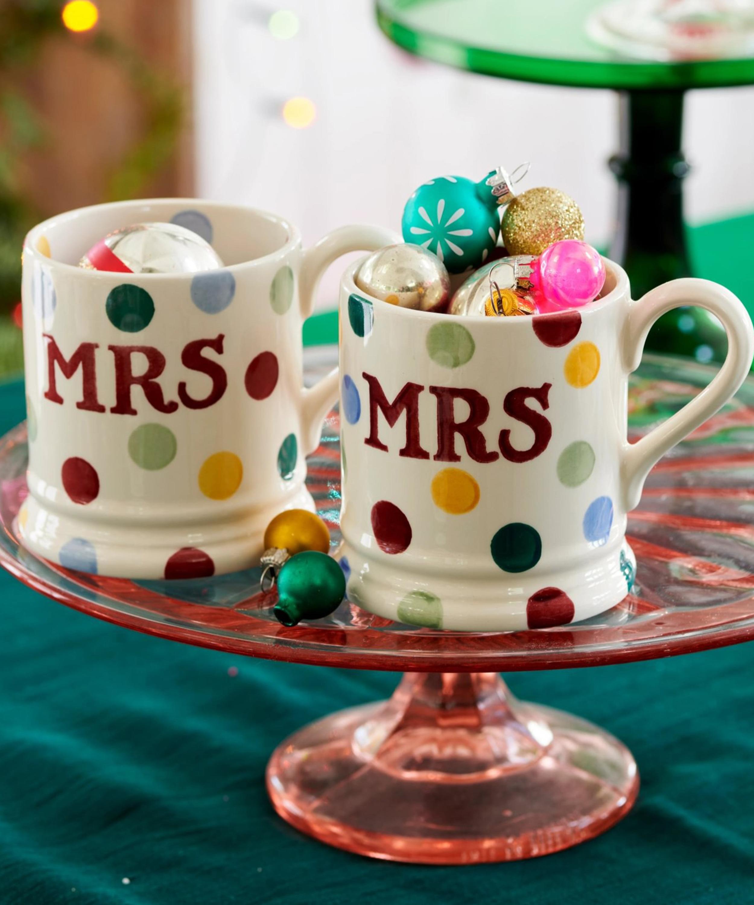 Emma Bridgewater - Polka Dot Mrs and Mrs Boxed Half-Pint Mugs Set of Two image number 1