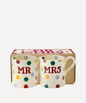 Polka Dot Mr and Mrs Boxed Half-Pint Mugs Set of Two