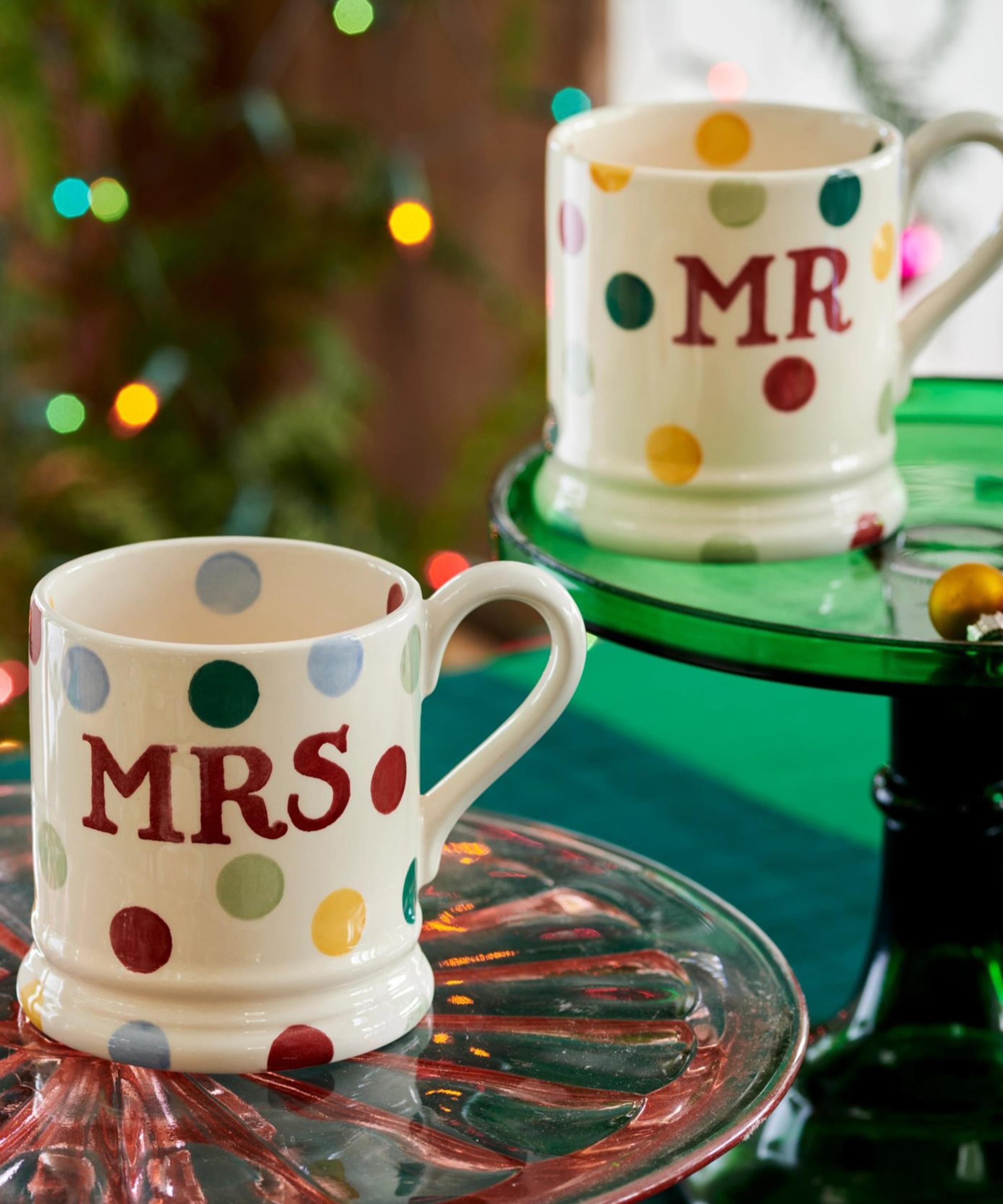 Emma Bridgewater - Polka Dot Mr and Mrs Boxed Half-Pint Mugs Set of Two image number 1