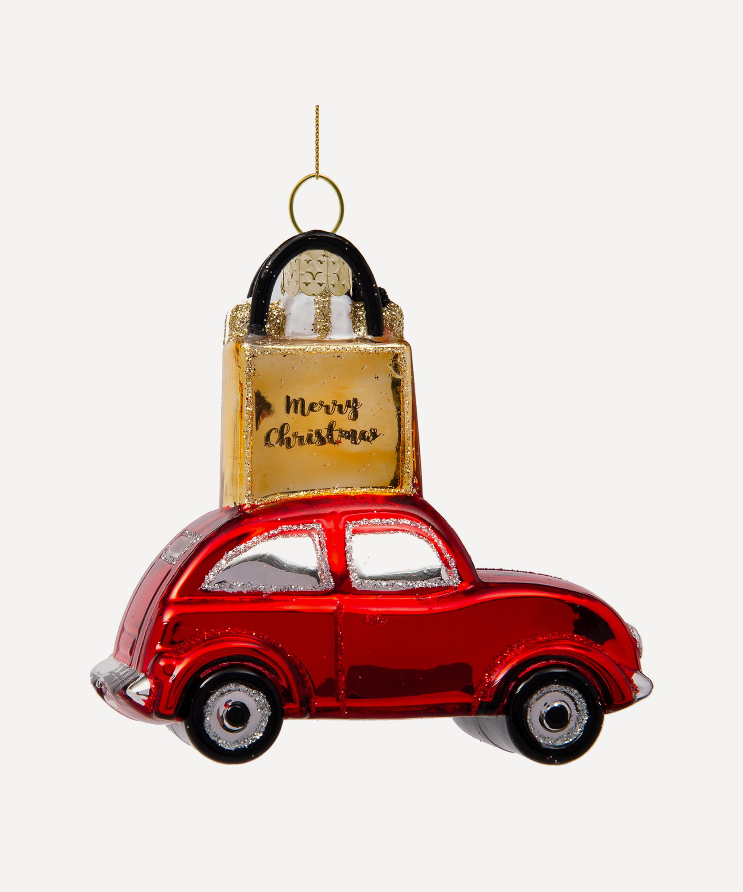Christmas - Classic Car with Shopping Bag Glass Tree Ornament image number 0