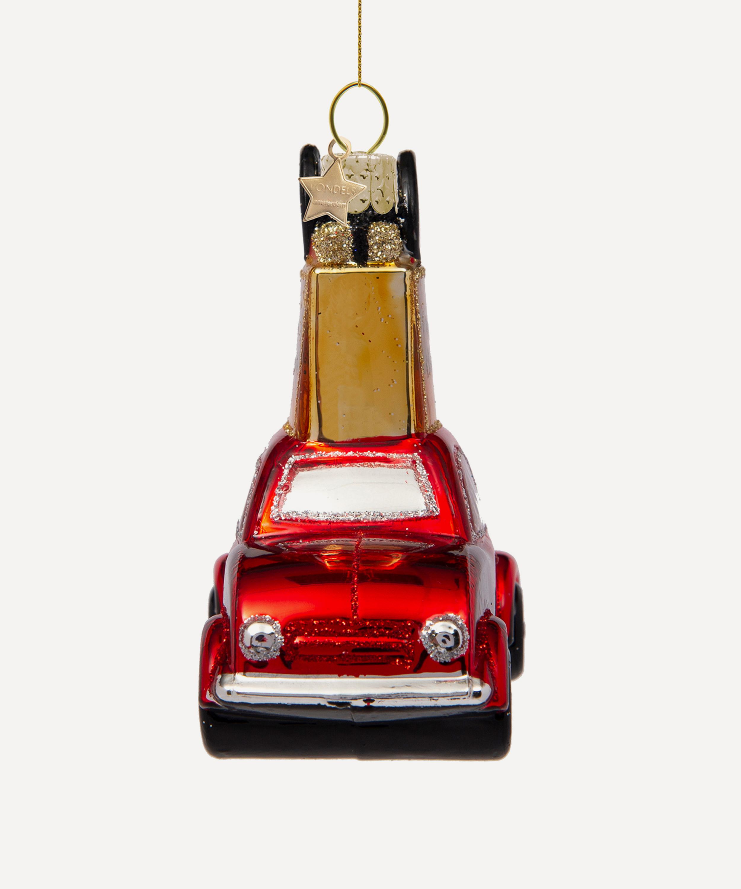 Christmas Classic Car with Shopping Bag Glass Tree Ornament