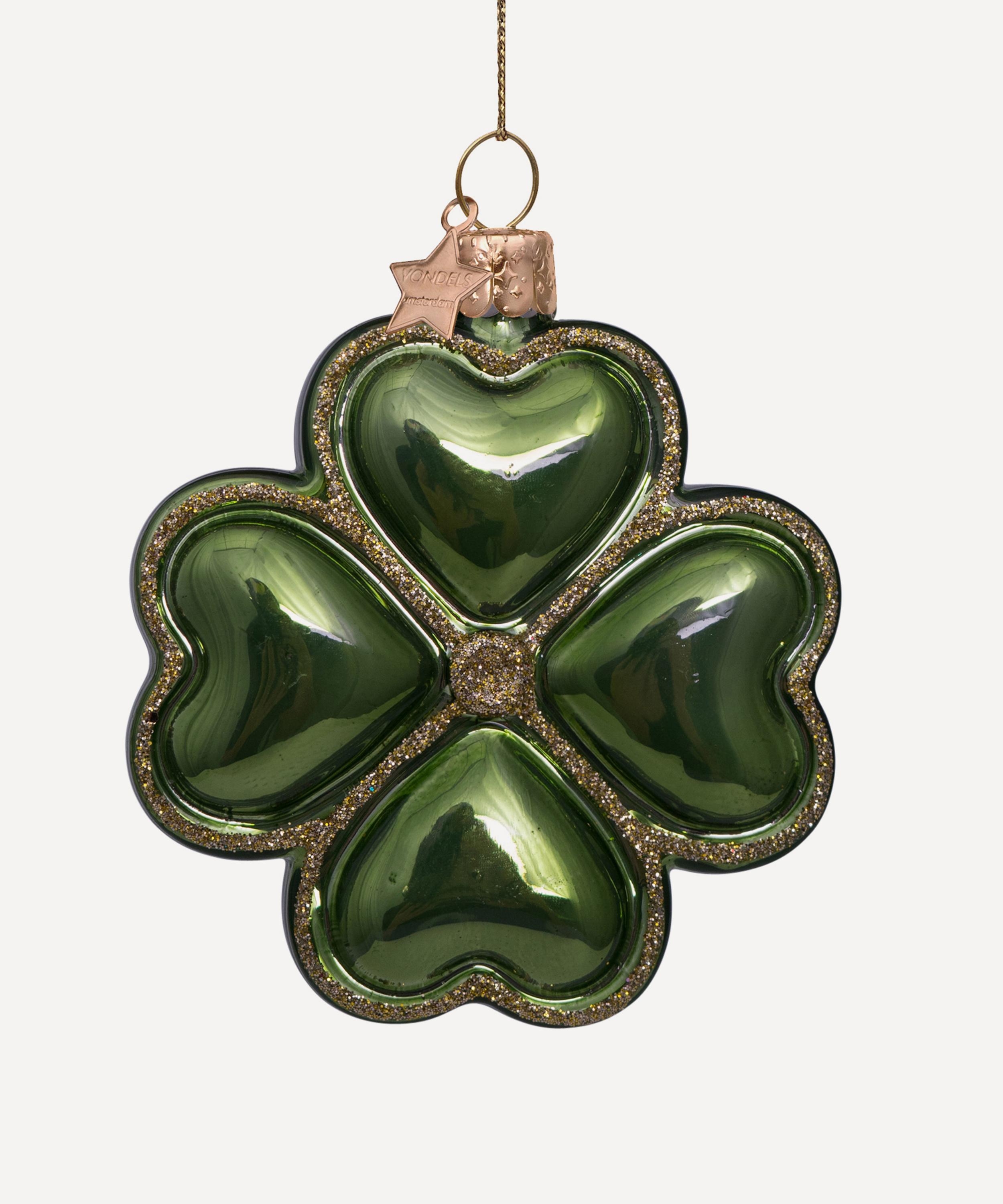 Christmas - Four-Leaf Clover Glass Tree Ornament image number 0