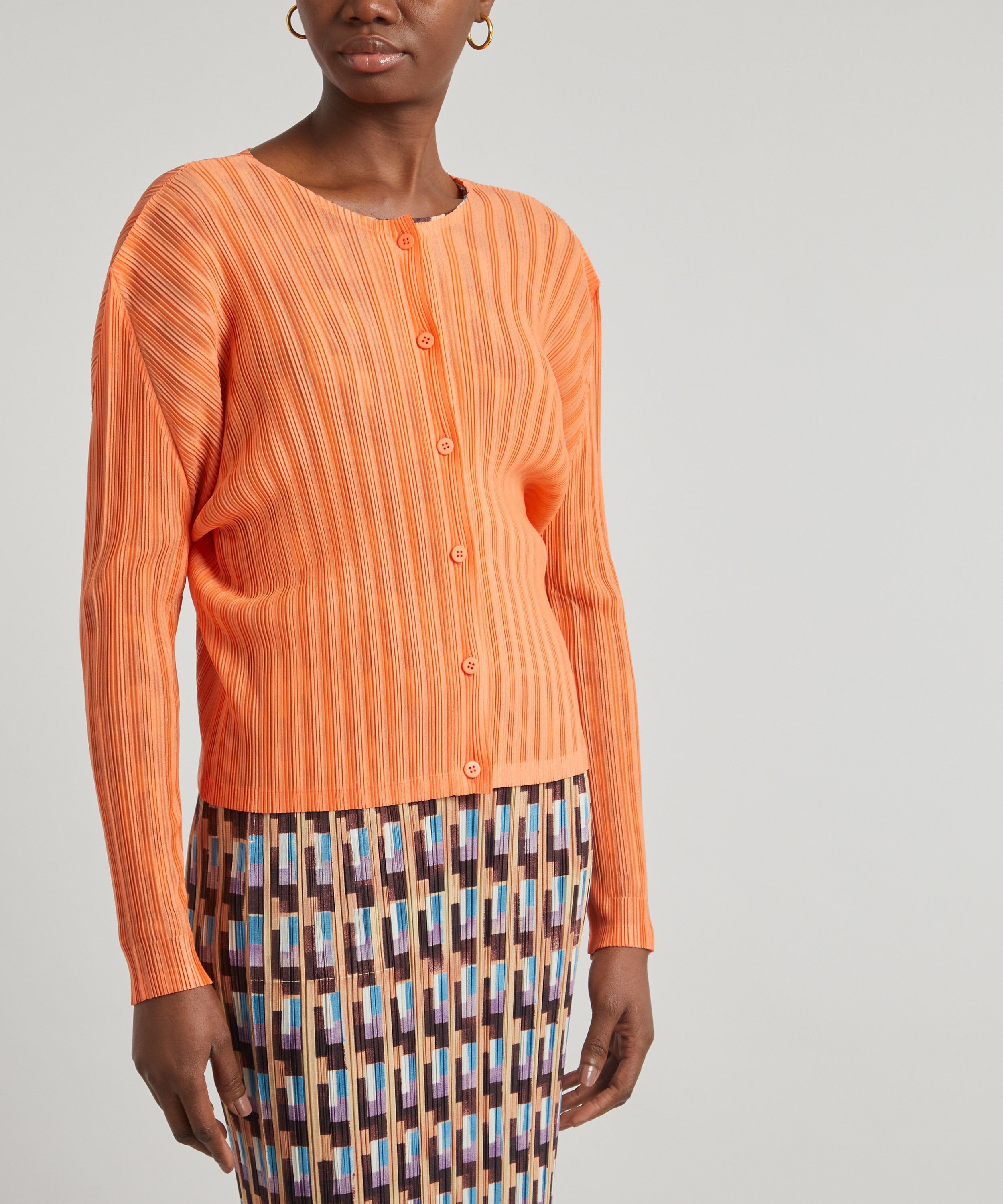 Pleats Please Issey Miyake - High-Neck Technical-pleated Top - Womens - Orange