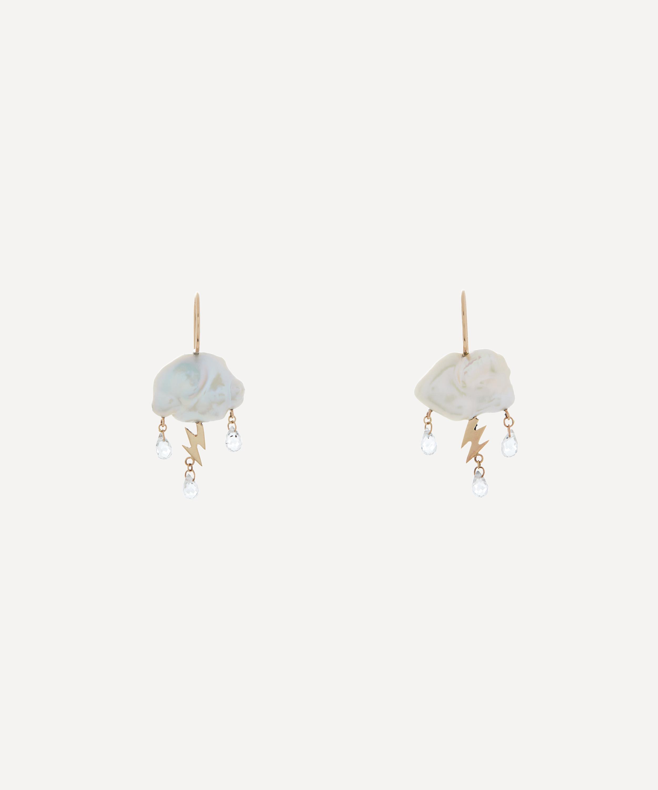 Rachel Quinn - 14ct Gold Petite Storm Cloud Pearl and White Topaz Drop Earrings image number 0
