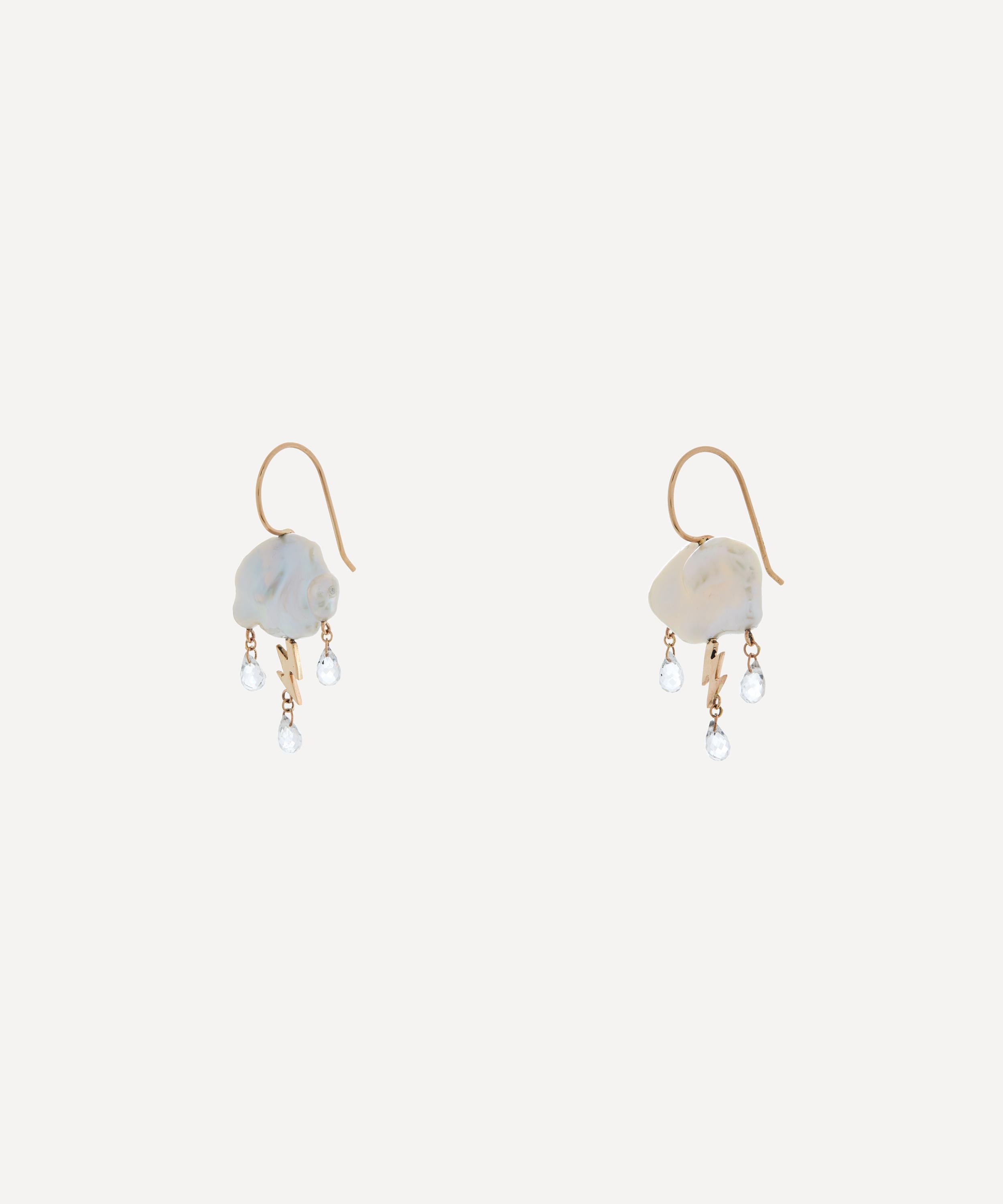 Rachel Quinn - 14ct Gold Petite Storm Cloud Pearl and White Topaz Drop Earrings image number 2