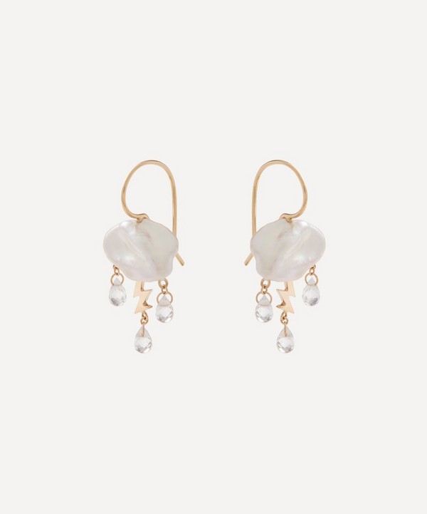 Rachel Quinn - 14ct Gold Petite Storm Cloud Pearl and White Topaz Drop Earrings image number null