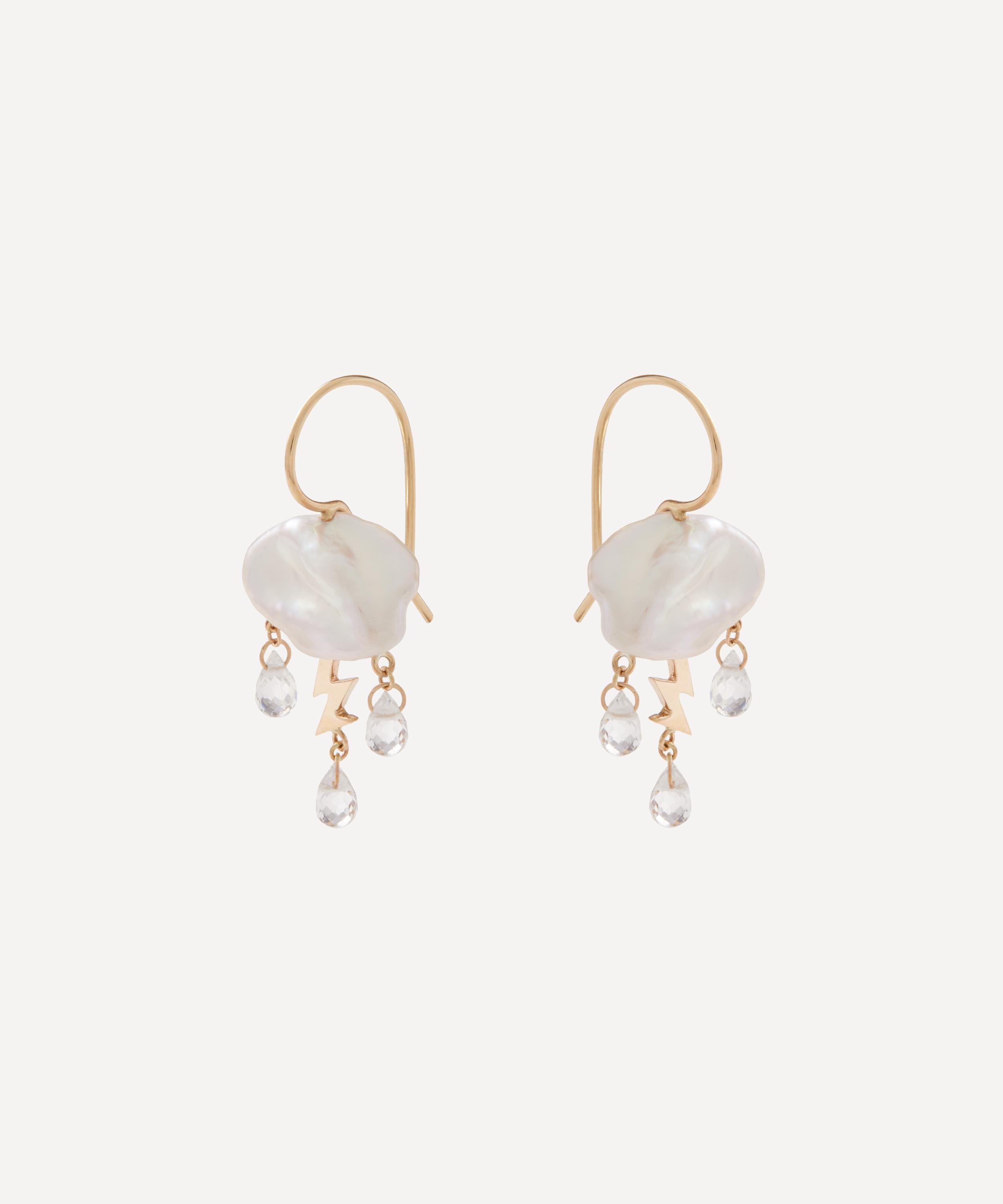 Rachel Quinn - 14ct Gold Petite Storm Cloud Pearl and White Topaz Drop Earrings image number 0