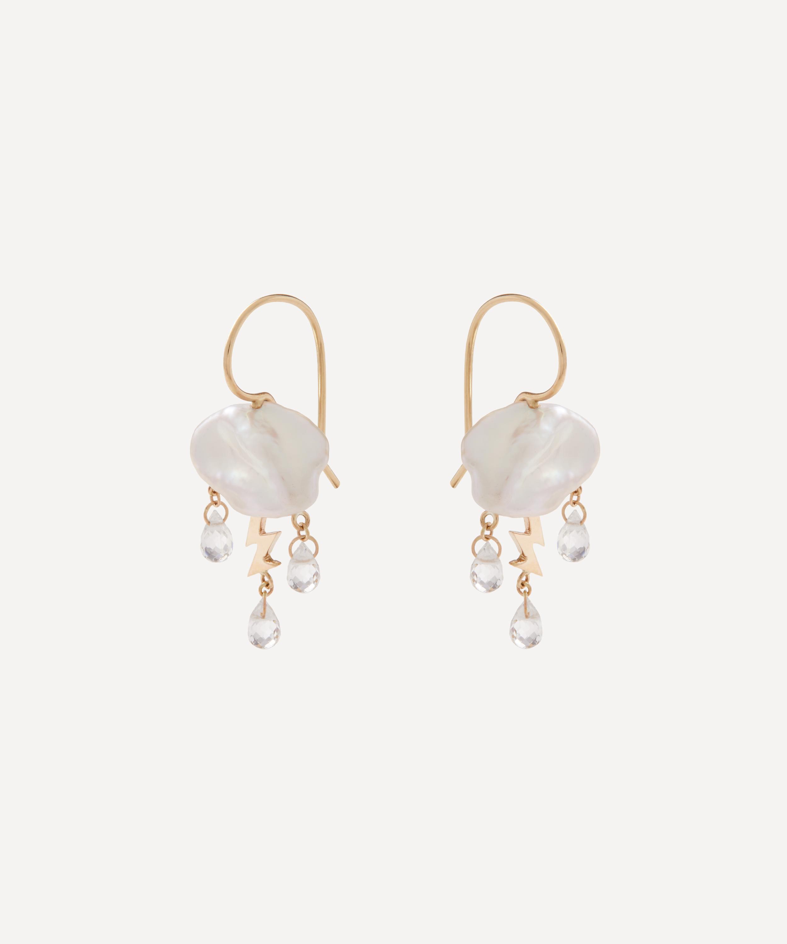 Rachel Quinn - 14ct Gold Petite Storm Cloud Pearl and White Topaz Drop Earrings