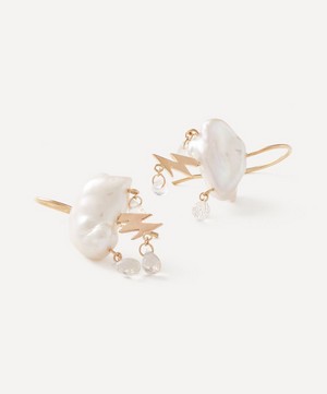 Rachel Quinn - 14ct Gold Petite Storm Cloud Pearl and White Topaz Drop Earrings image number 1