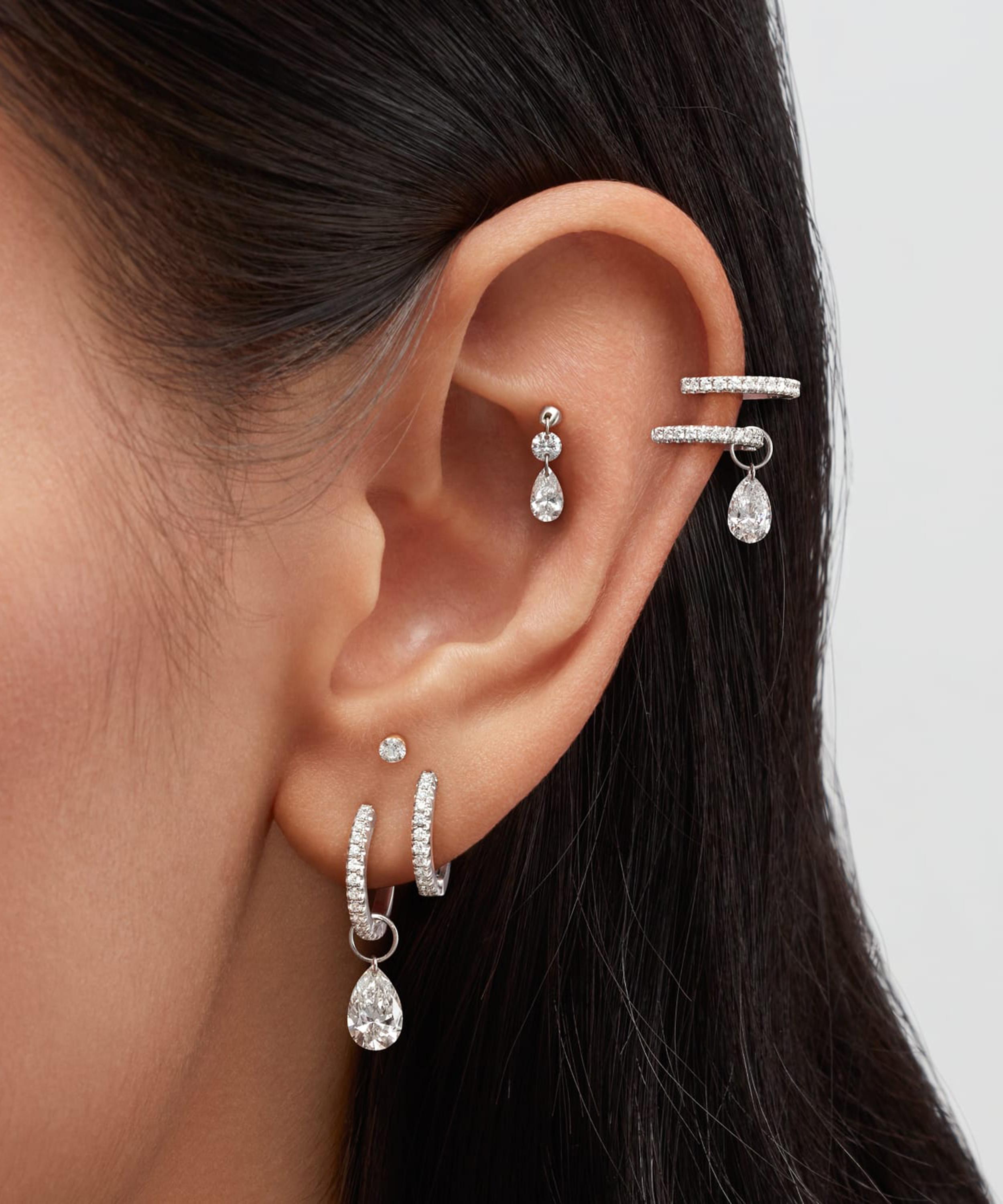 Maria Tash - 14ct 8mm Diamond Double Linked Eternity Hoop Earring Right image number 1