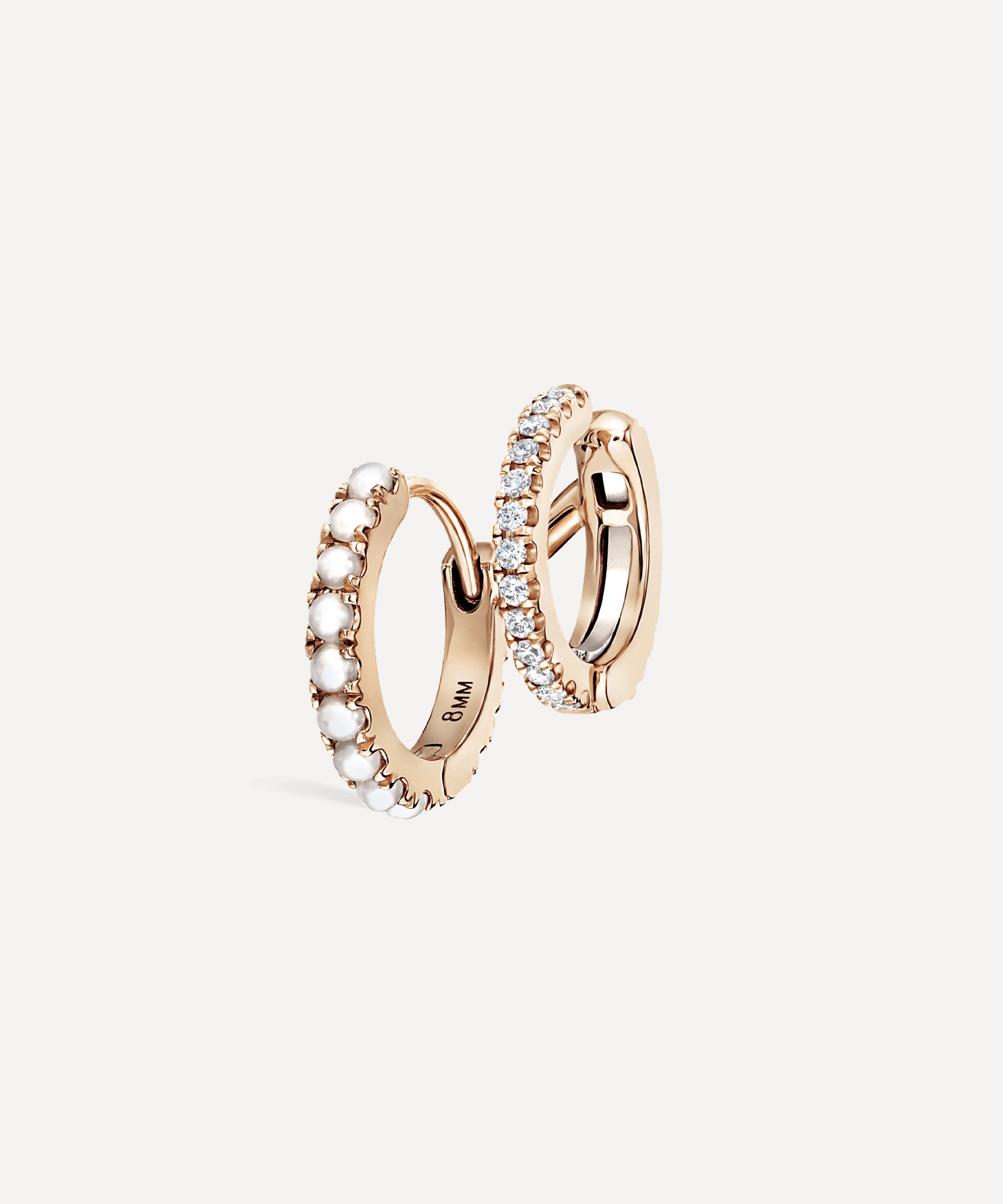 Maria Tash - 14ct 8mm Pearl and Diamond Double Linked Eternity Hoop Earring Left image number 0