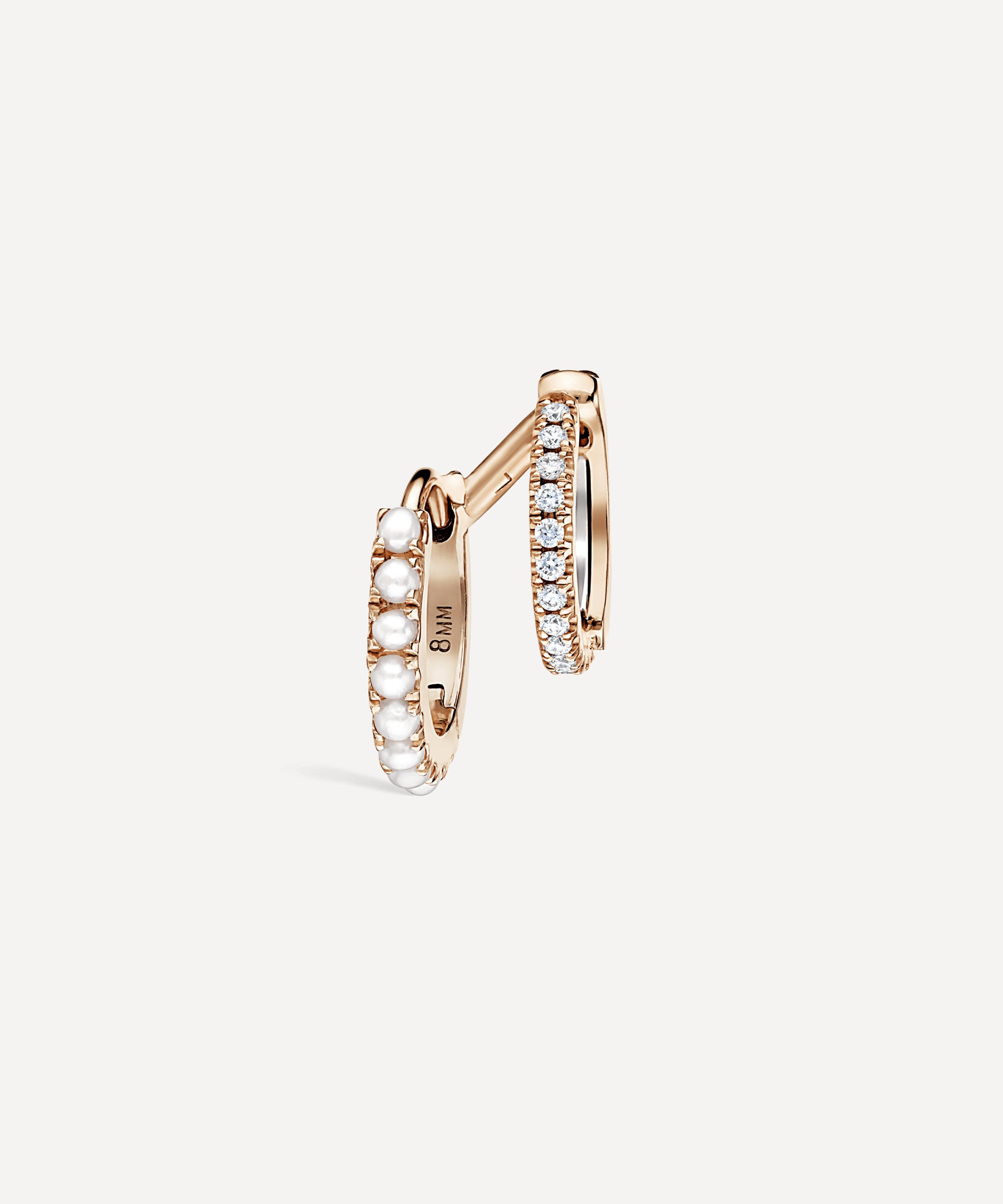 Maria Tash - 14ct 8mm Pearl and Diamond Double Linked Eternity Hoop Earring Left image number 2