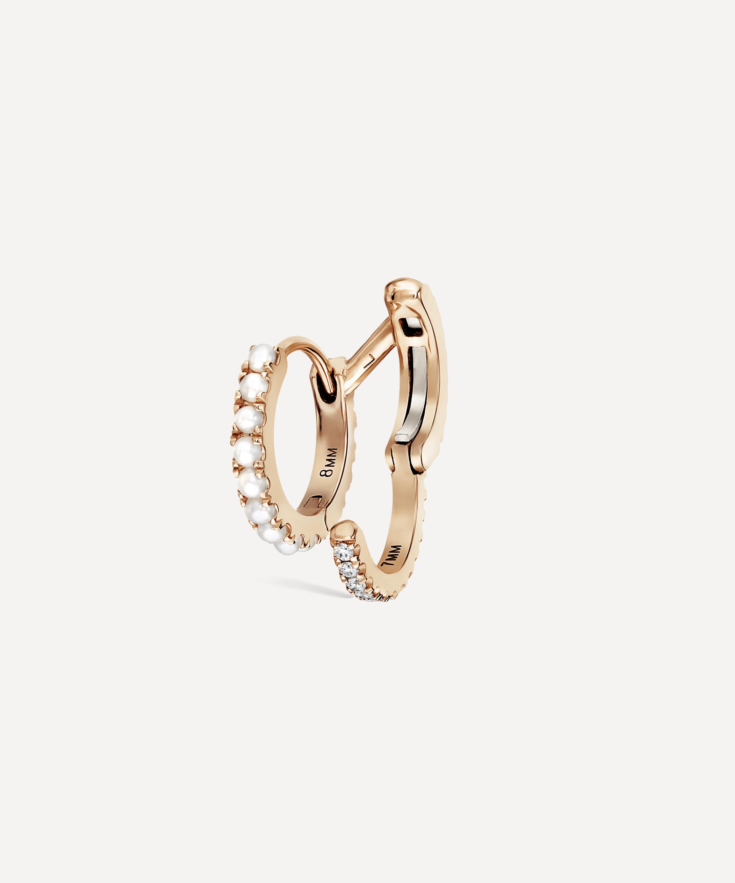 Maria Tash - 14ct 8mm Pearl and Diamond Double Linked Eternity Hoop Earring Left image number 3