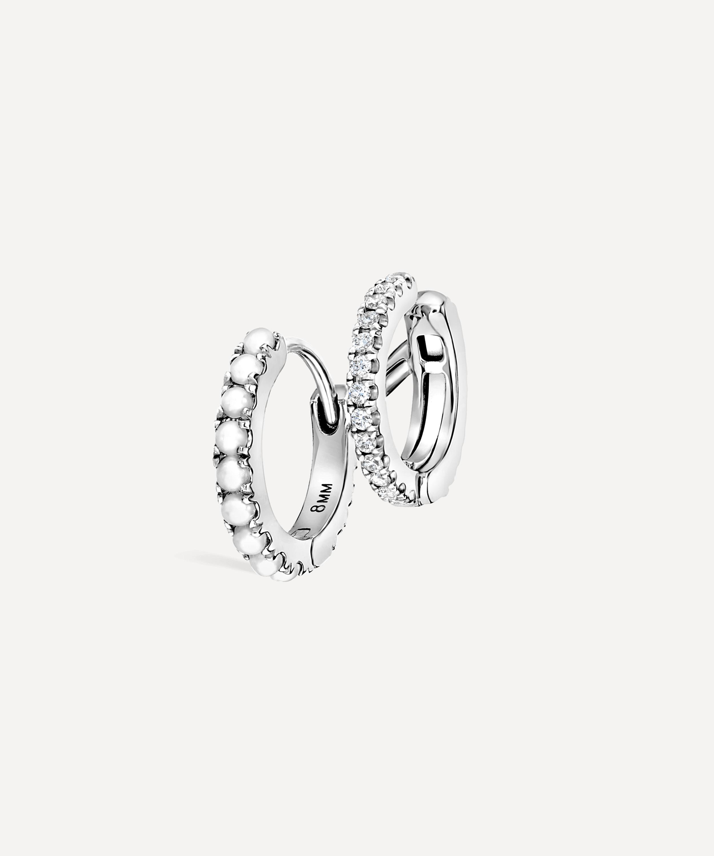 Maria Tash - 14ct 8mm Pearl and Diamond Double Linked Eternity Hoop Earring Left image number 0