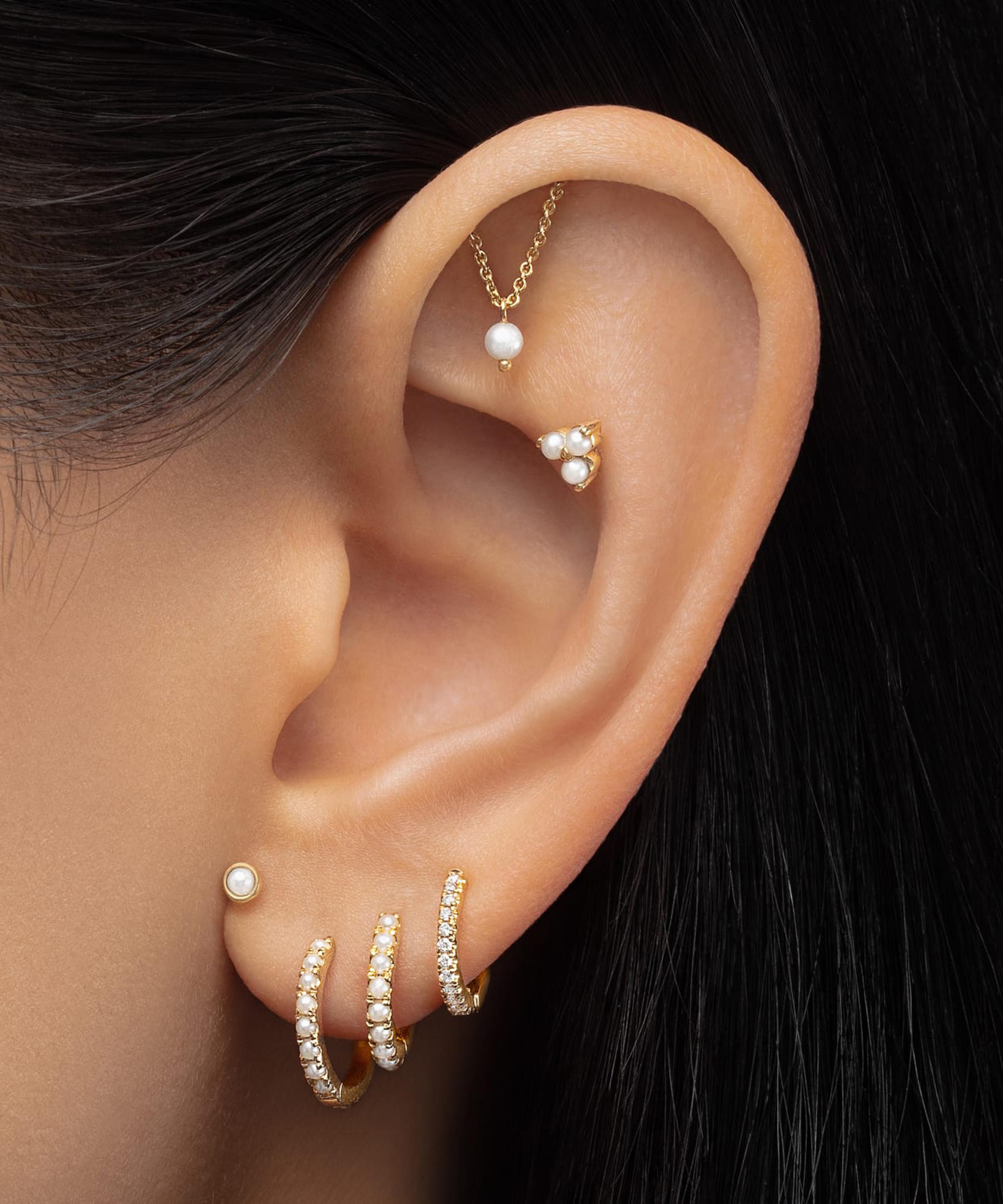 Maria Tash - 14ct 8mm Pearl and Diamond Double Linked Eternity Hoop Earring Left image number 1