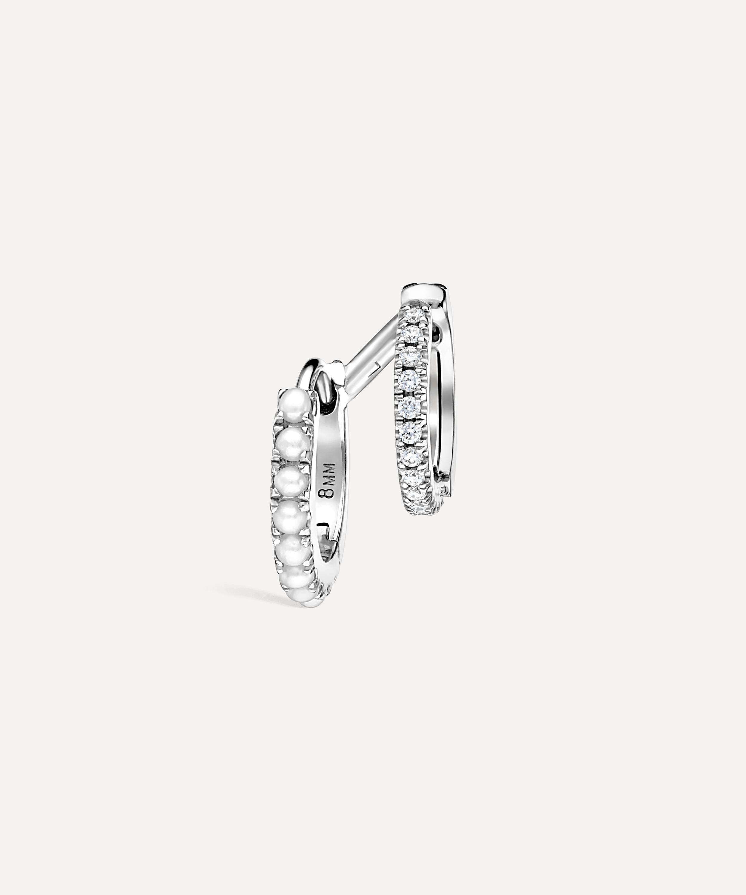 Maria Tash - 14ct 8mm Pearl and Diamond Double Linked Eternity Hoop Earring Left image number 2